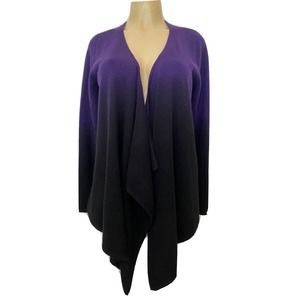 Neiman Marcus Cashmere Knit Sweater Open Cardigan Ombre Black Purple Lon…